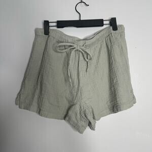 Salty Lemon Women's Cotton Light Sage Green Drawstring Textured Shorts Size XL
